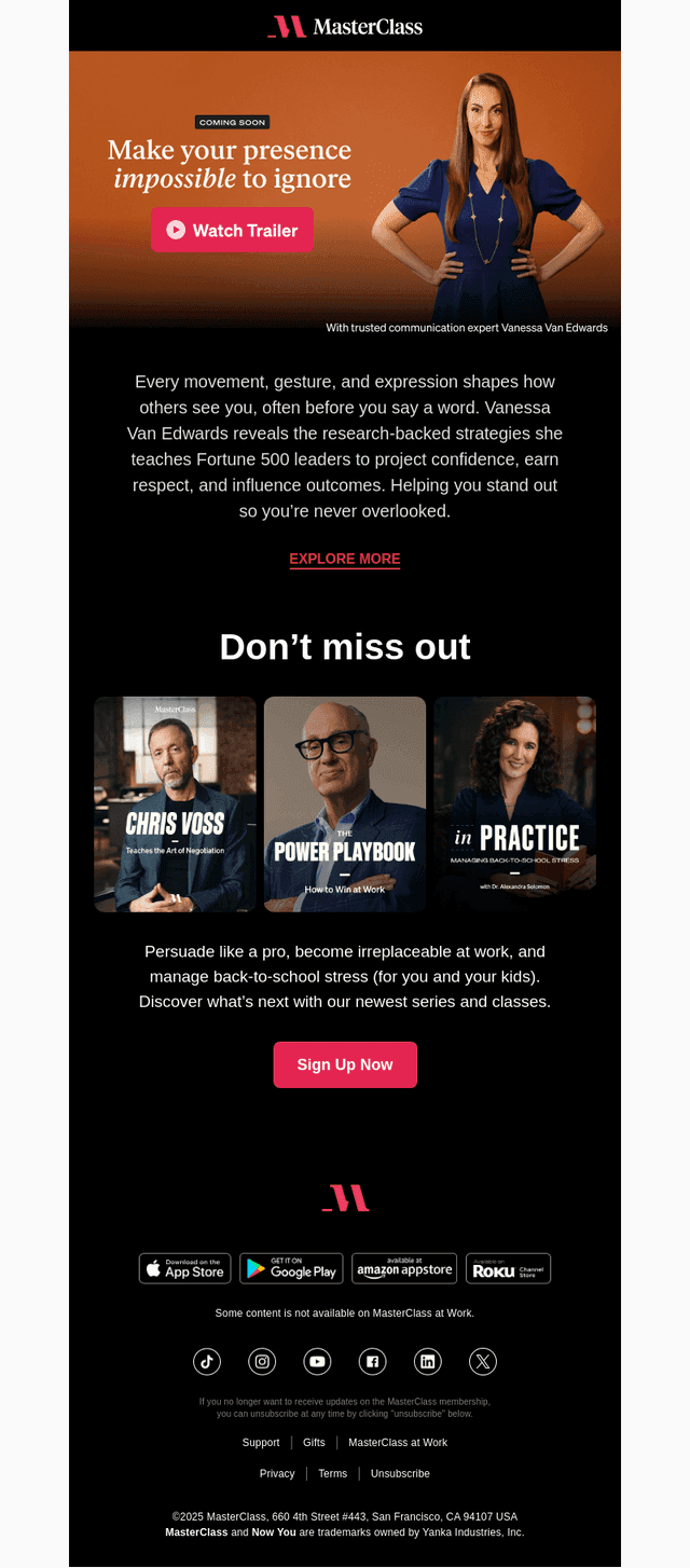MasterClass email from Fri, Oct 10, 2025