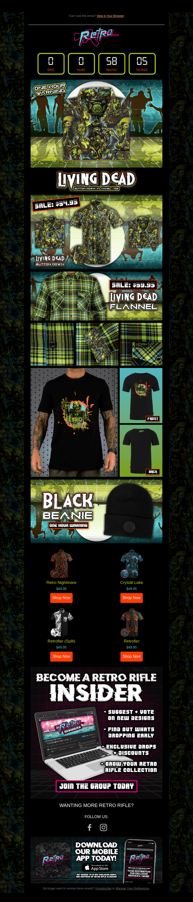 One Hour Warning: Living Dead Button Down, Flannel + Tee