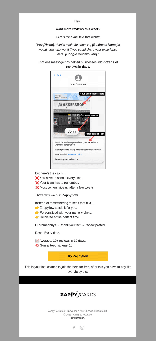 ZappyCards email from Mon, Oct 13, 2025