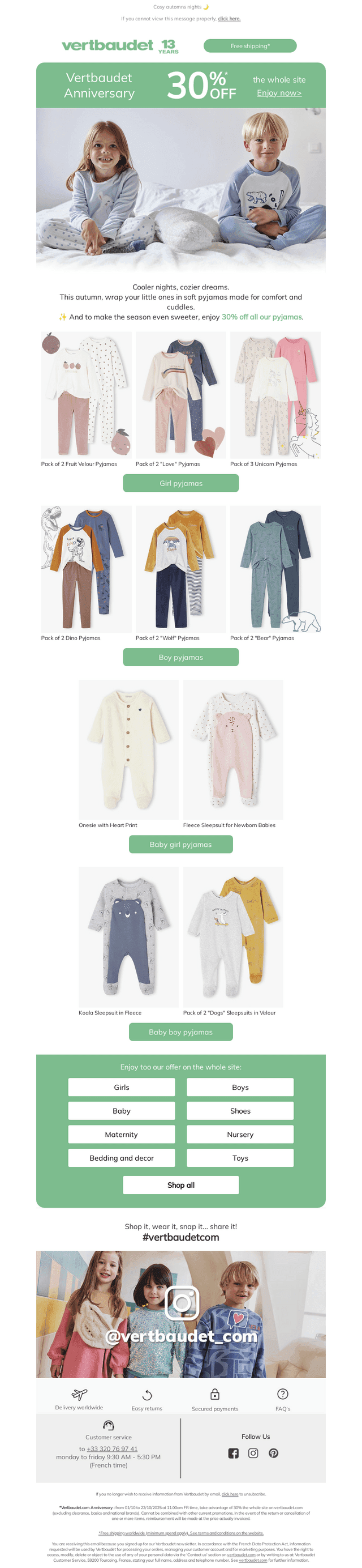 30% off all children's and babies' pyjamas ✨