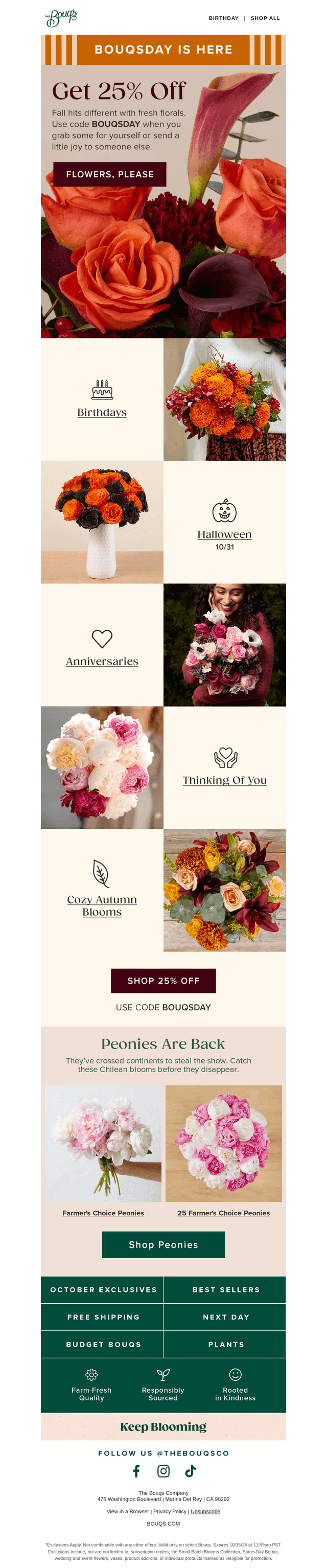 The Bouqs Co. email from Mon, Oct 13, 2025