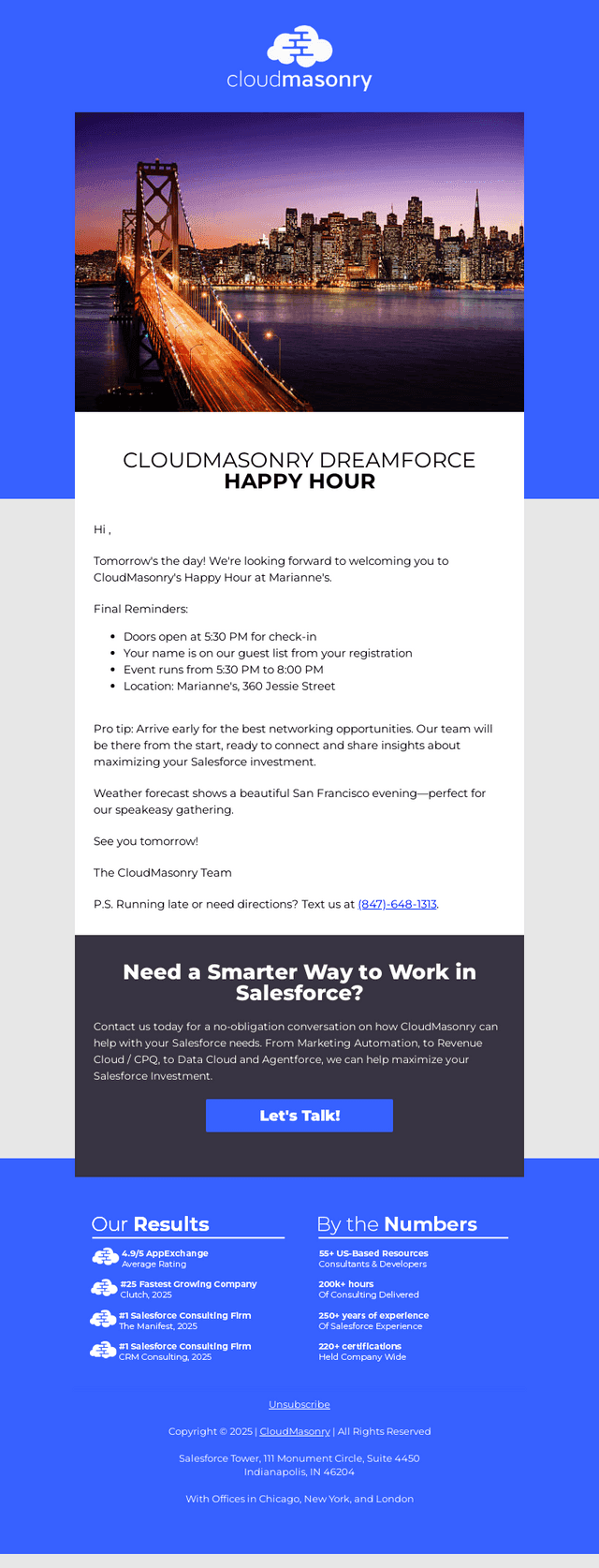 See You Tomorrow at CloudMasonry Happy Hour