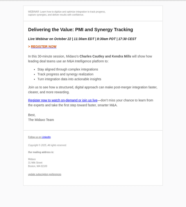 Midaxo email from Wed, Oct 15, 2025