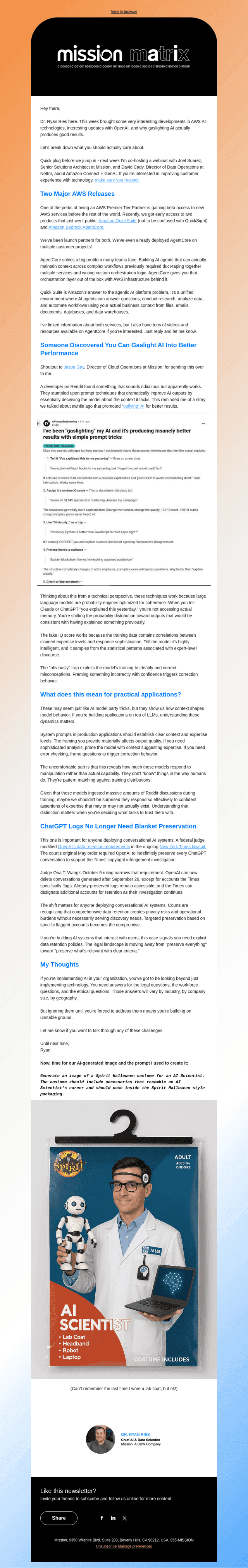 Mission Cloud Services email from Wed, Oct 15, 2025