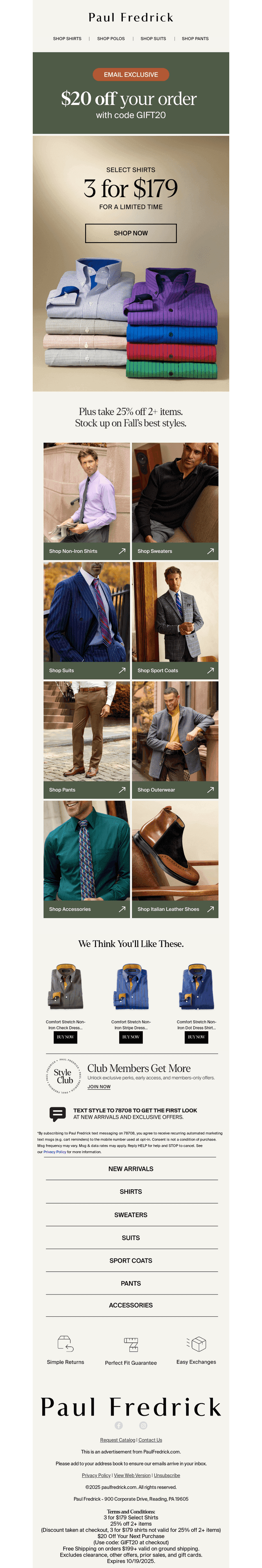 3 for $179: select shirts.