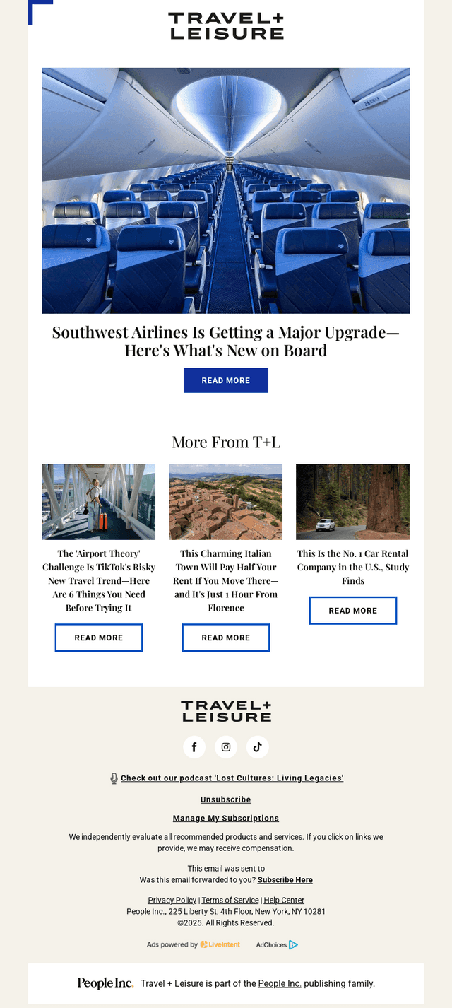 Travel + Leisure email from Thu, Oct 16, 2025