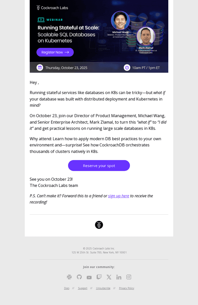 You’re invited: Scalable SQL Databases on Kubernetes