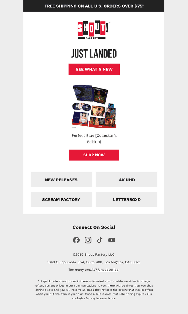 Shout! Factory email from Fri, Oct 17, 2025