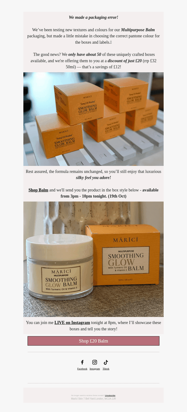 MARAaCAa Skin email from Sun, Oct 19, 2025