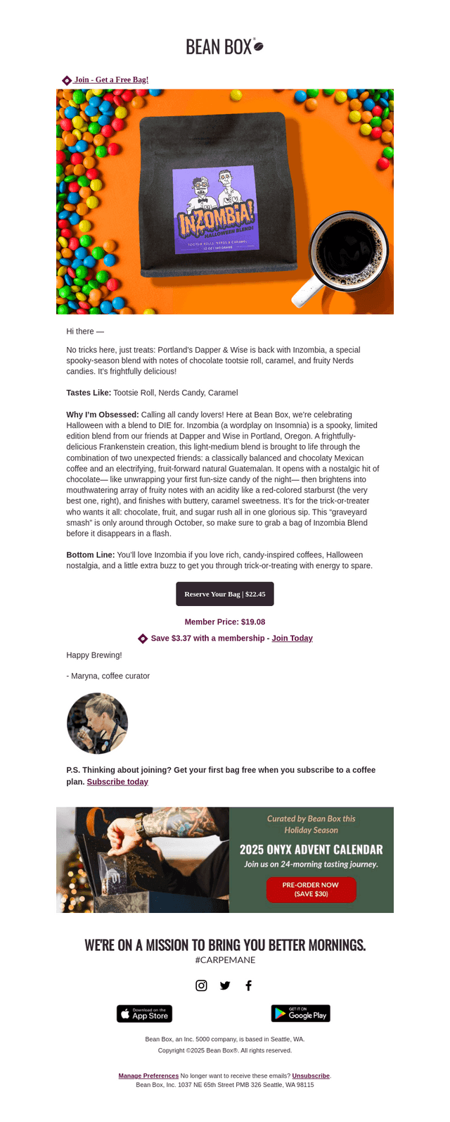 BeanBox email from Sun, Oct 19, 2025