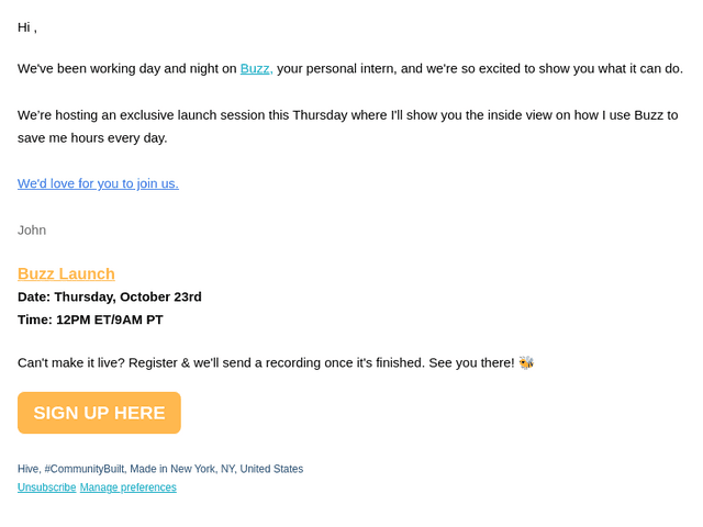 [EXCLUSIVE LAUNCH]: Join me for our Buzz launch.