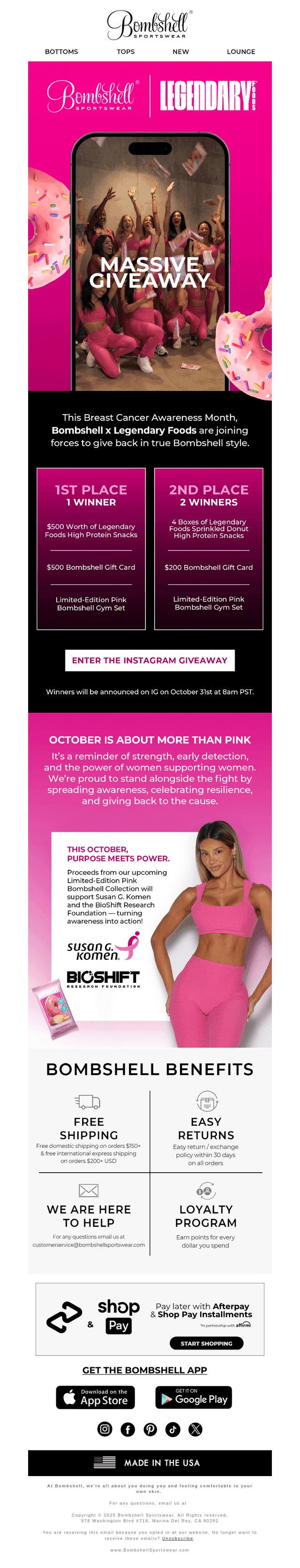 Bombshell Sportswear email from Mon, Oct 20, 2025