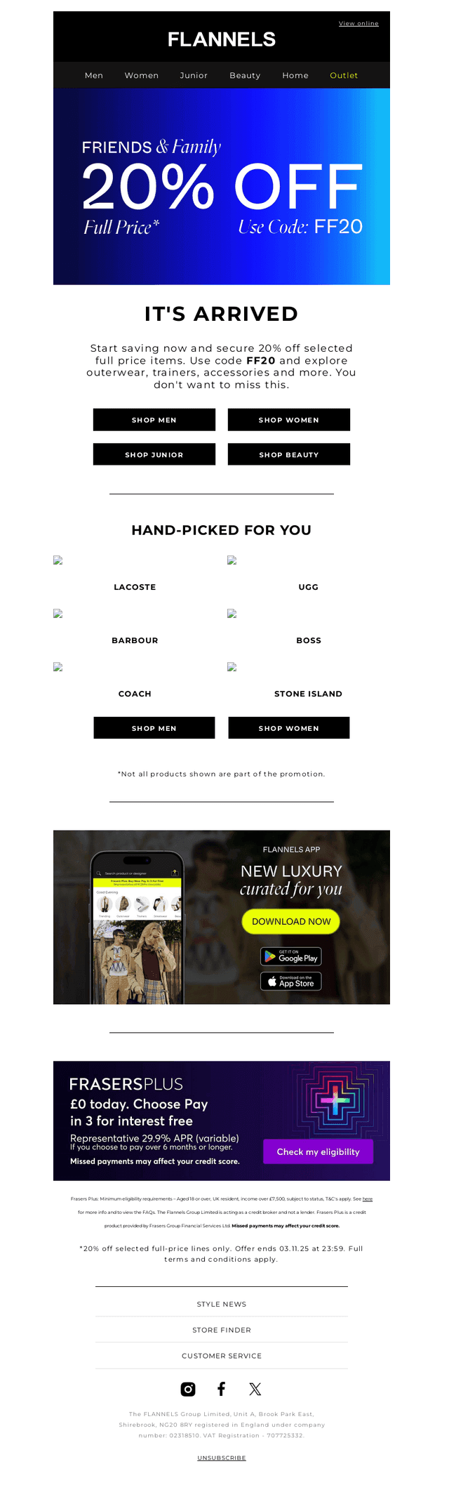 Just in: 20% off full price
