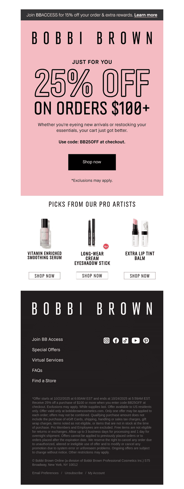 Email exclusive: 25% off your next order