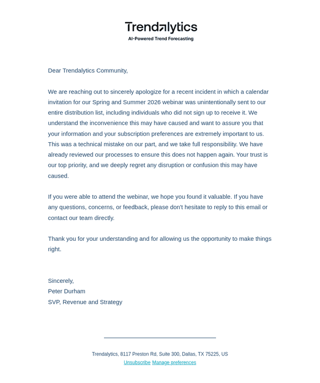Trendalytics Innovation Labs email from Wed, Oct 22, 2025