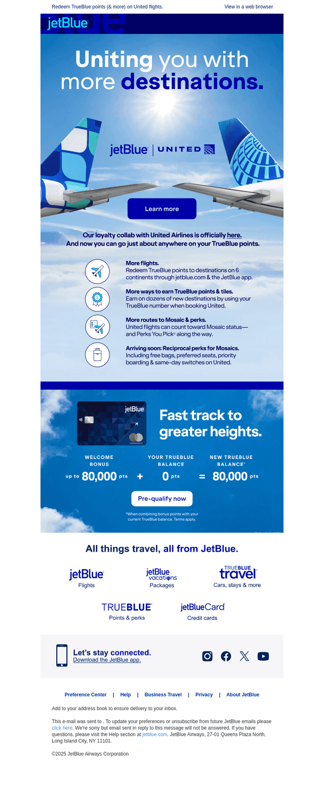 JetBlue Airways email from Thu, Oct 23, 2025