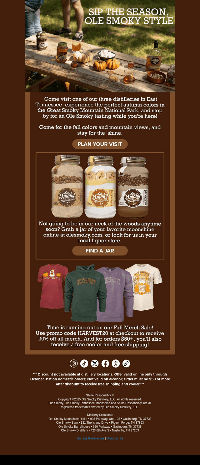 Ole Smoky Distillery email from Thu, Oct 23, 2025