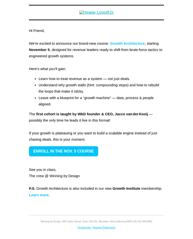 Winning by Design email from Thu, Oct 23, 2025