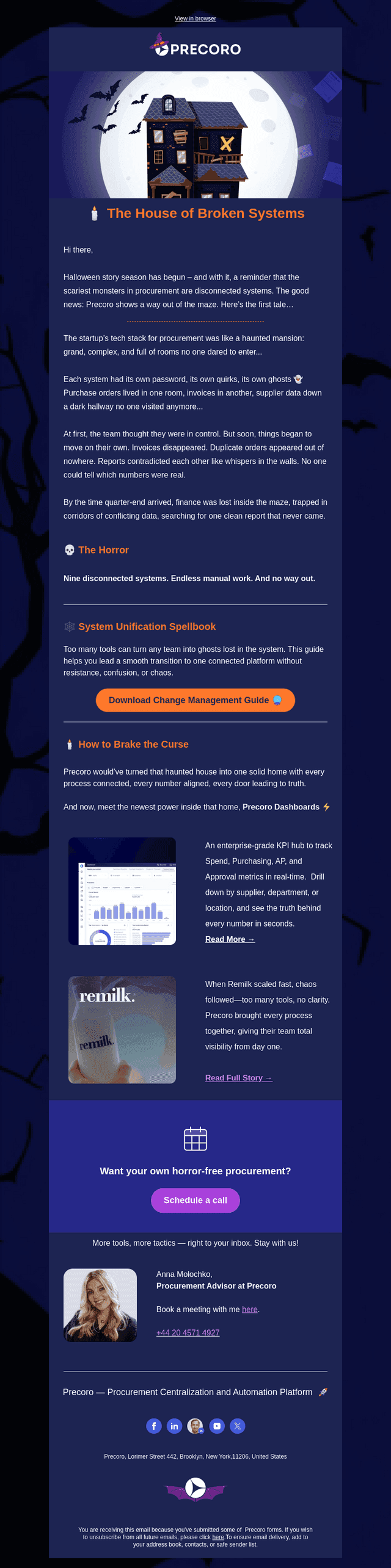 Precoro Inc. email from Fri, Oct 24, 2025