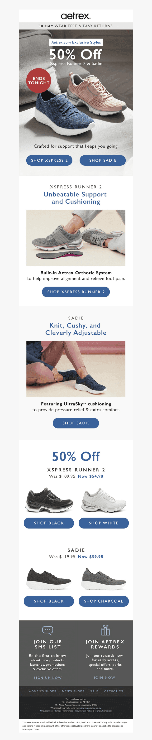 ⏰ Ends Tonight: 50% Off Sneakers Only on Aetrex.com!