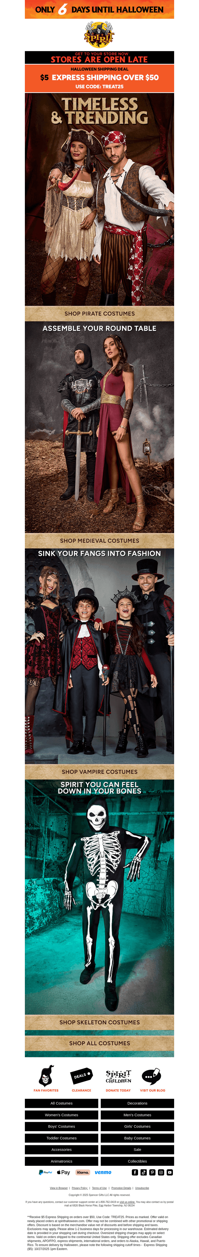 Spirit Halloween email from Sat, Oct 25, 2025
