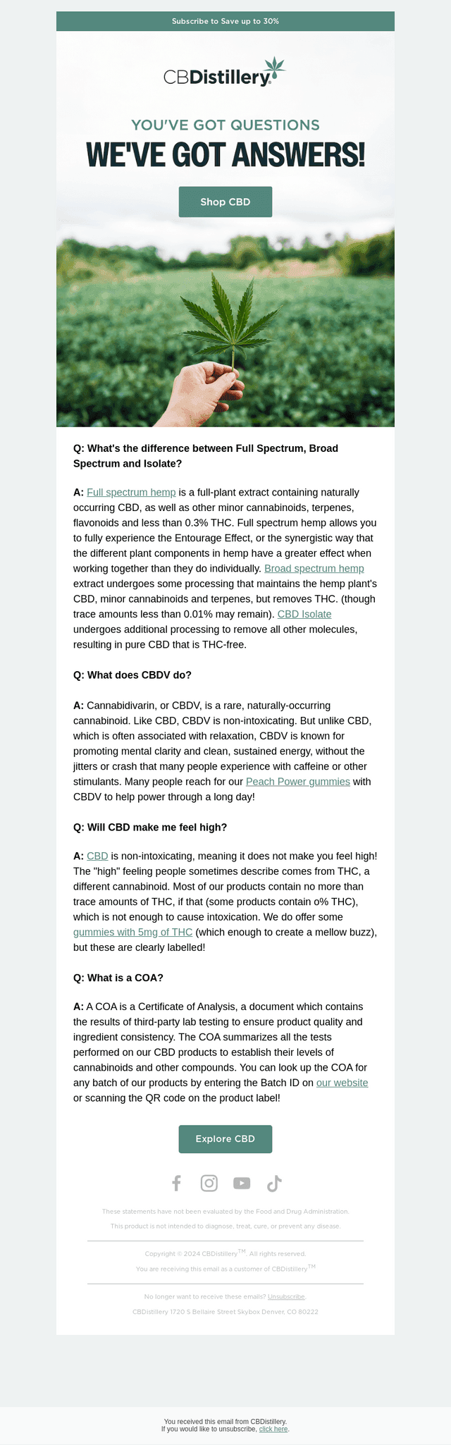 The CBDistillery email from Sat, Oct 25, 2025