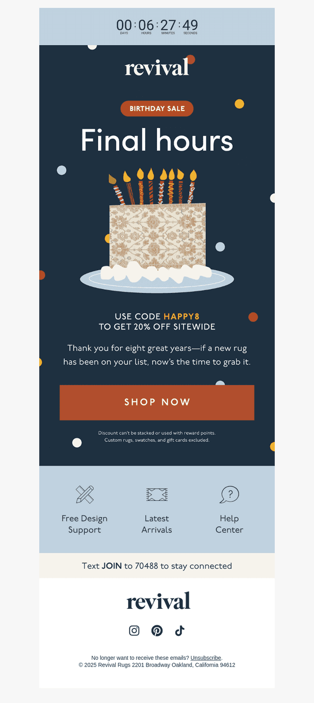 Final hours for 20% off sitewide
