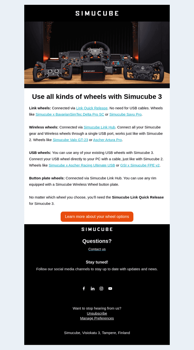 Your favorite wheels work with Simucube 3