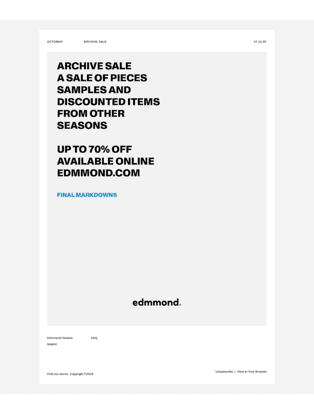 ARCHIVE SALE | FINAL MARKDOWNS