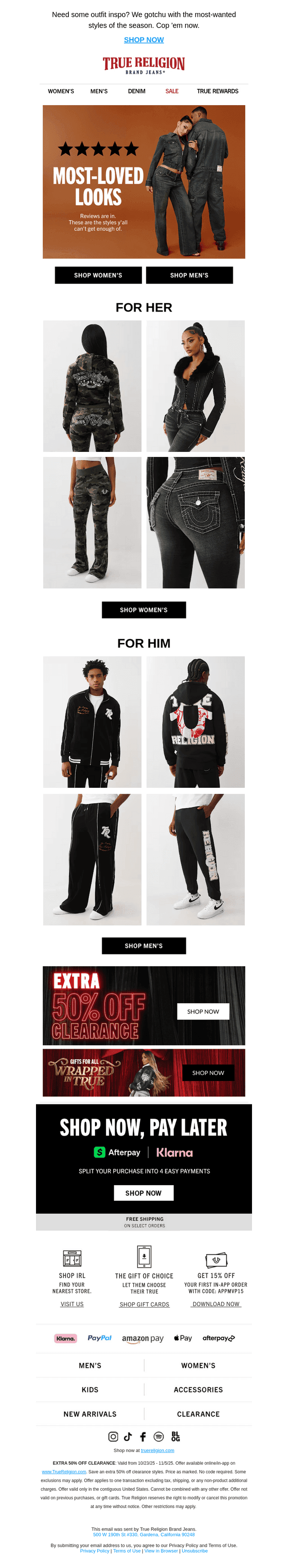 True Religion email from Mon, Oct 27, 2025