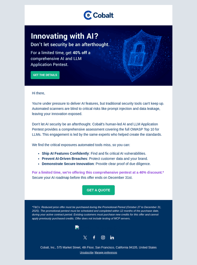 Limited Time: 40% Off a Comprehensive AI/LLM Application Pentest