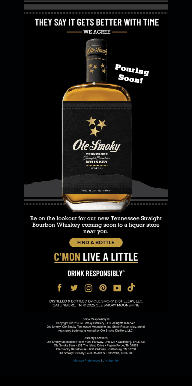 Ole Smoky Distillery email from Wed, Oct 29, 2025