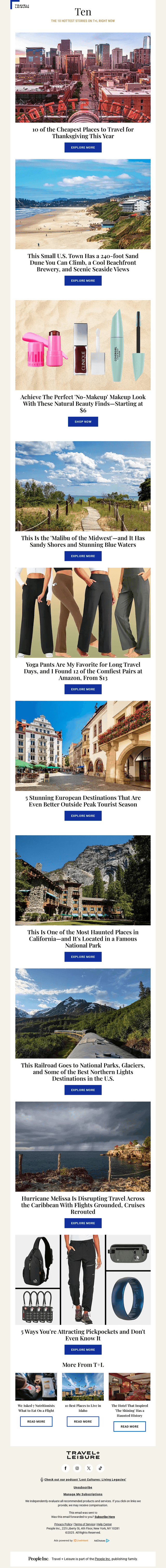 Travel + Leisure email from Wed, Oct 29, 2025