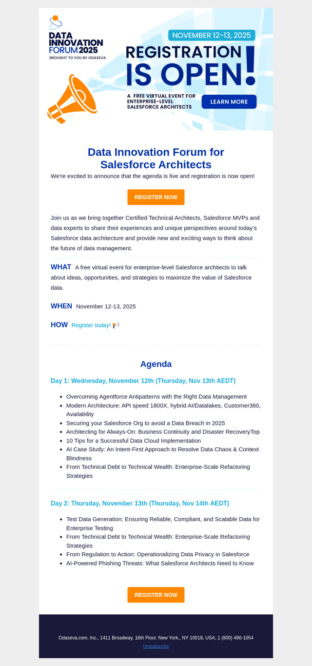 Registration Open! Data Innovation Forum for Salesforce Architects