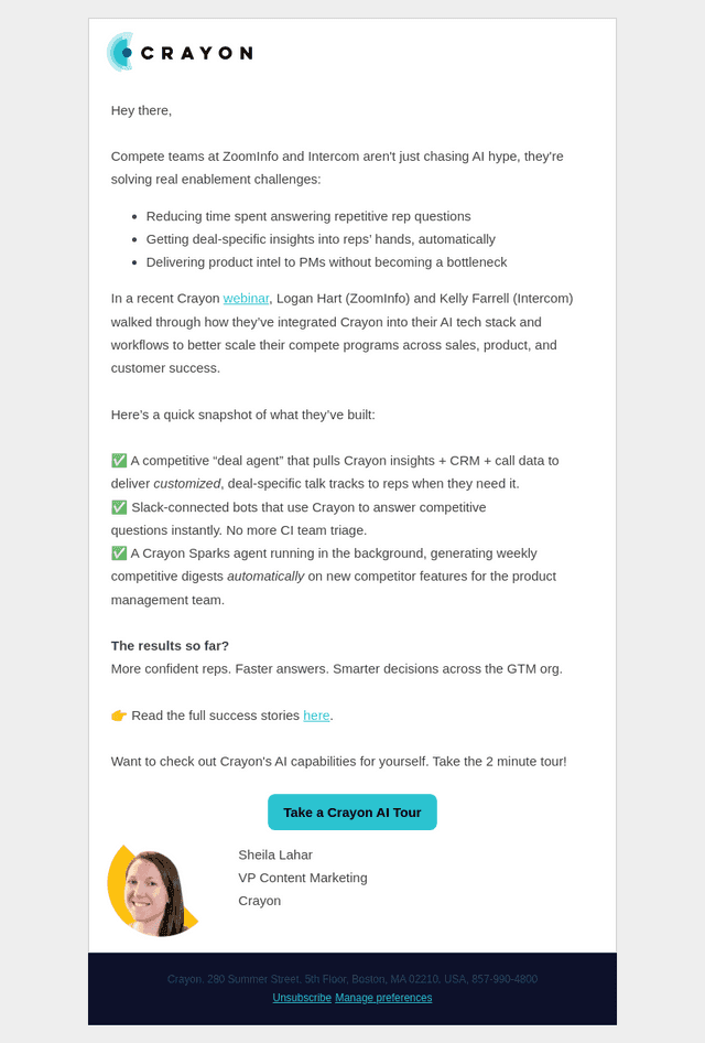 Learn how ZoomInfo & Intercom scale compete with AI + Crayon