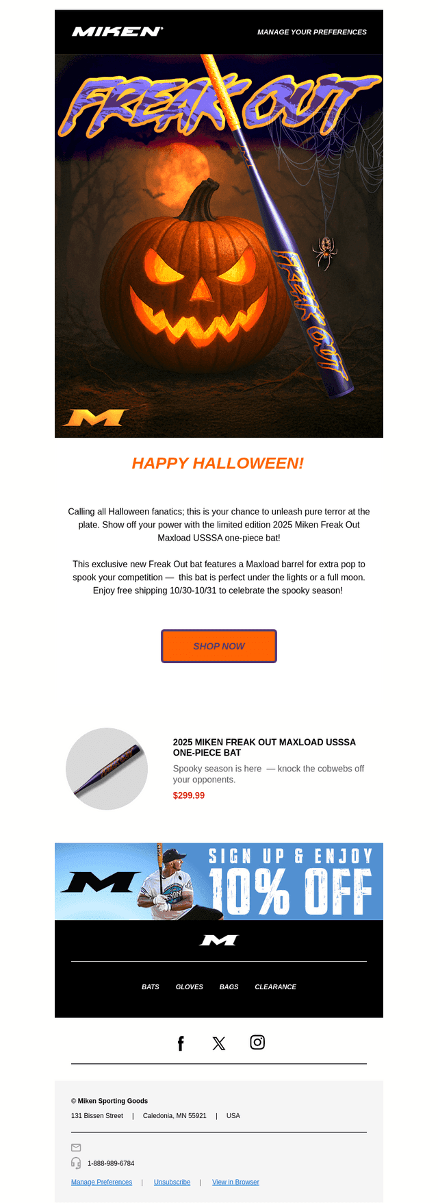 Miken Sports email from Thu, Oct 30, 2025