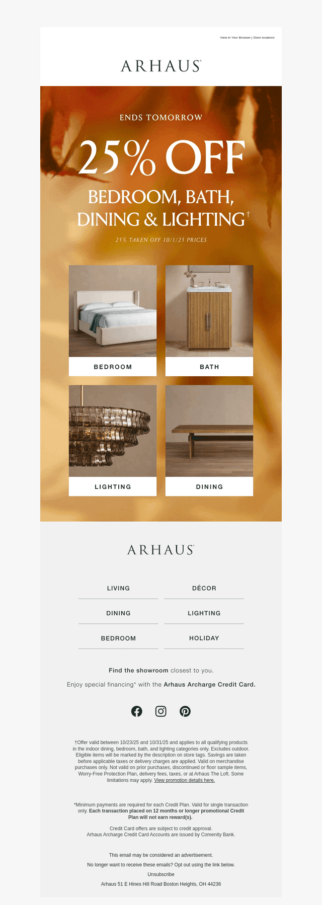 25% off Dining, Bedroom, and More