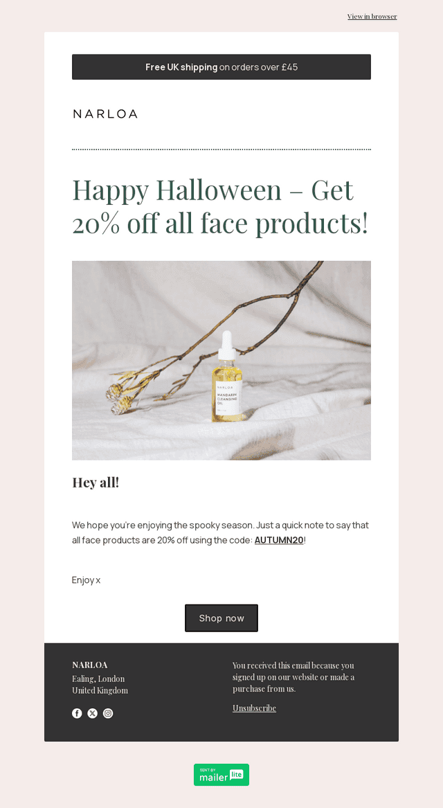 20% off all face products!