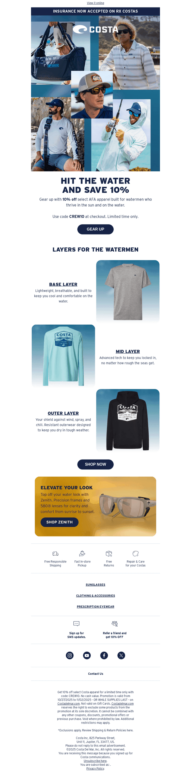 Get 10% OFF select Costa gear