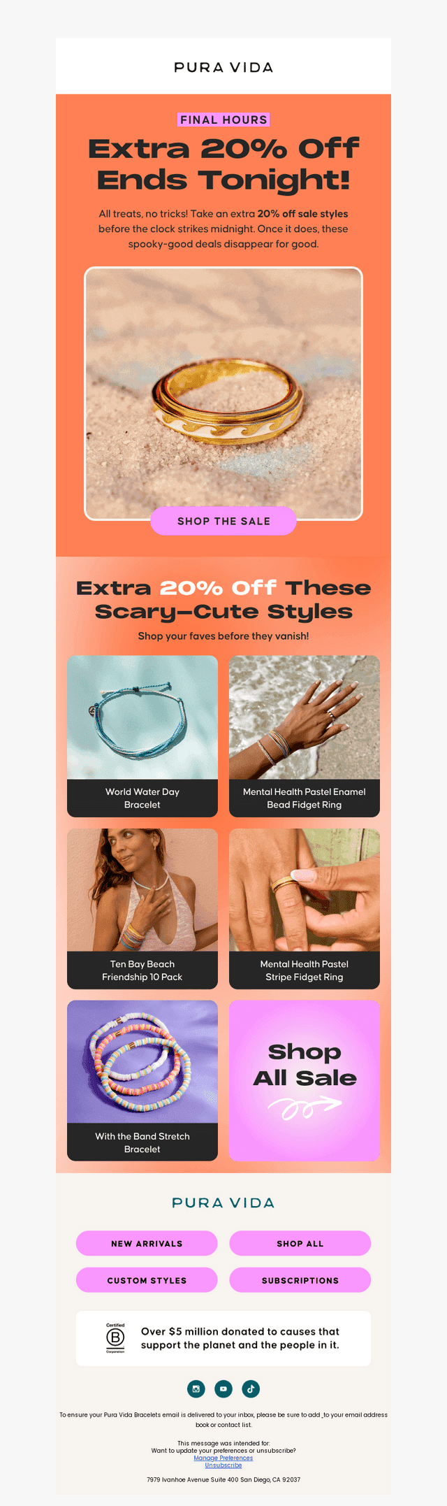 Pura Vida Bracelets email from Fri, Oct 31, 2025