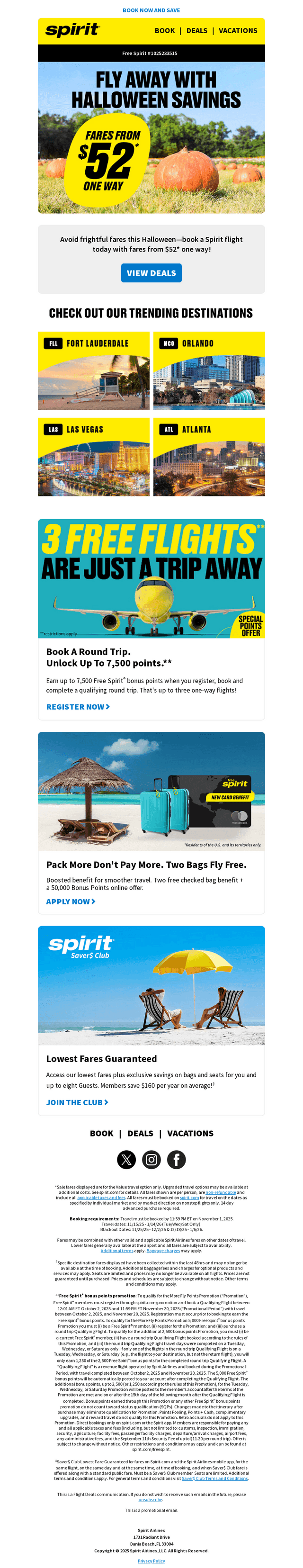 Spirit Airlines email from Fri, Oct 31, 2025