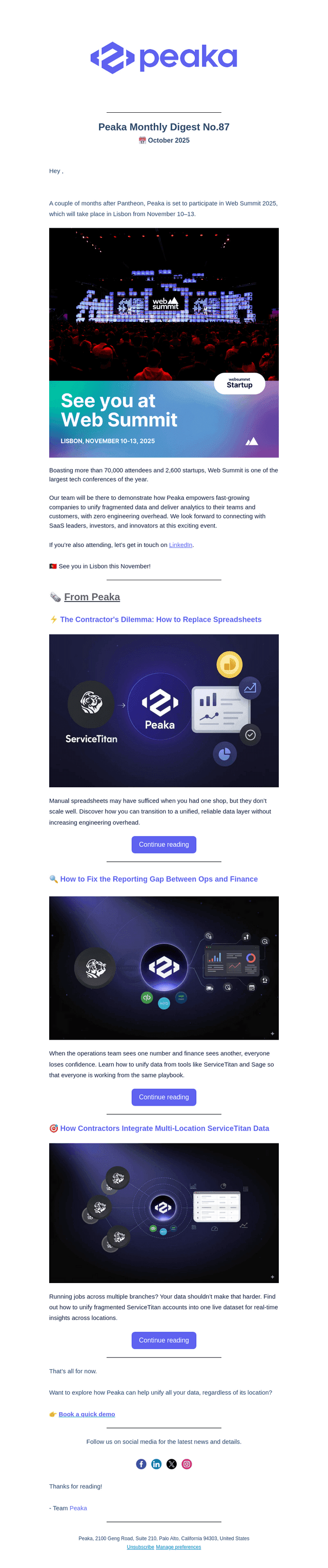 Peaka email from Fri, Oct 31, 2025