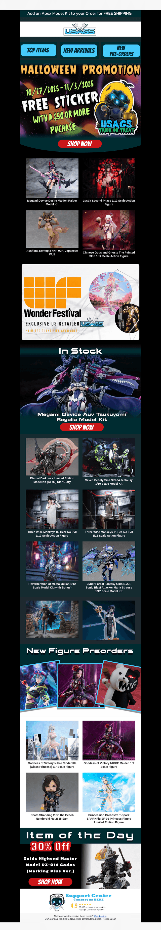 USA Gundam Store email from Fri, Oct 31, 2025