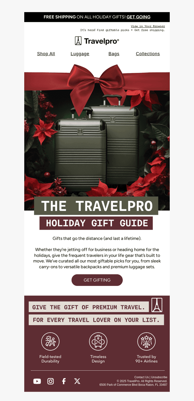 Travelpro Products email from Sat, Nov 1, 2025
