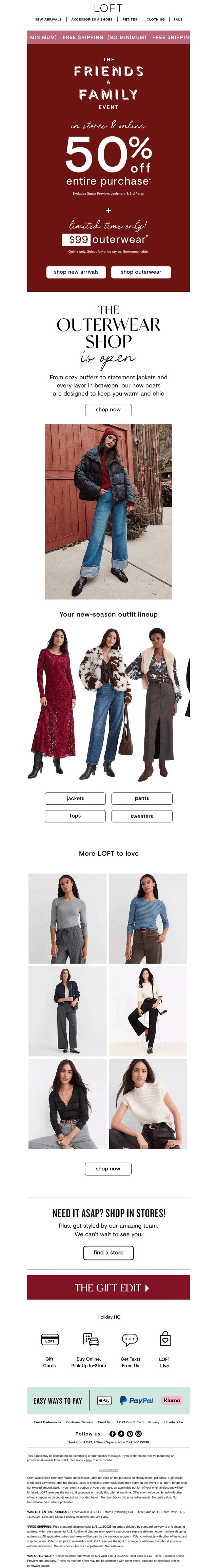 STARTS NOW: $99 outerwear + free shipping!