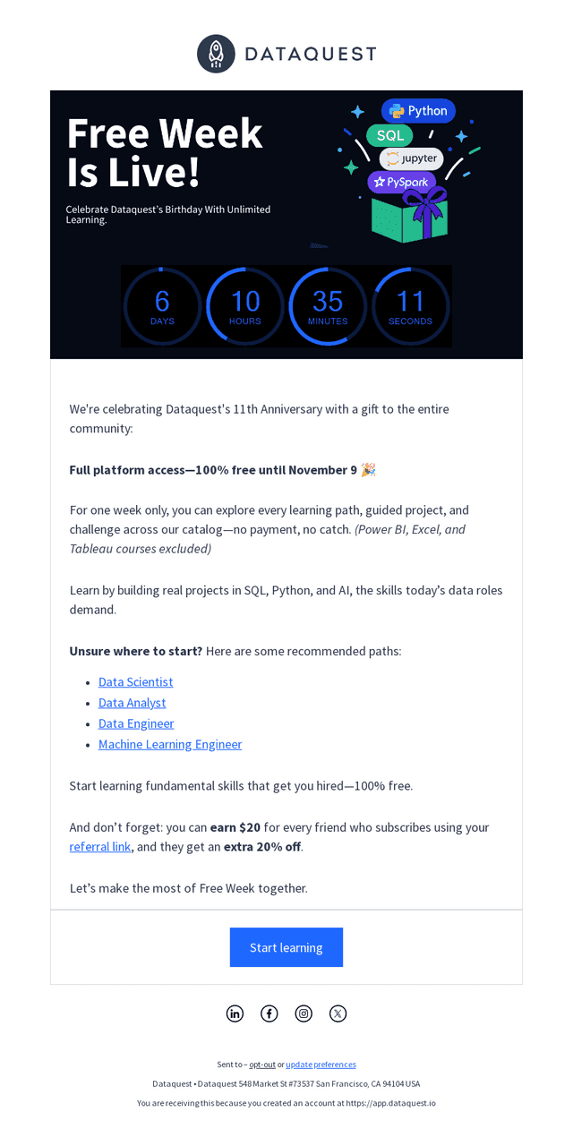 Free Week is Here—Learn Data & AI at No Cost