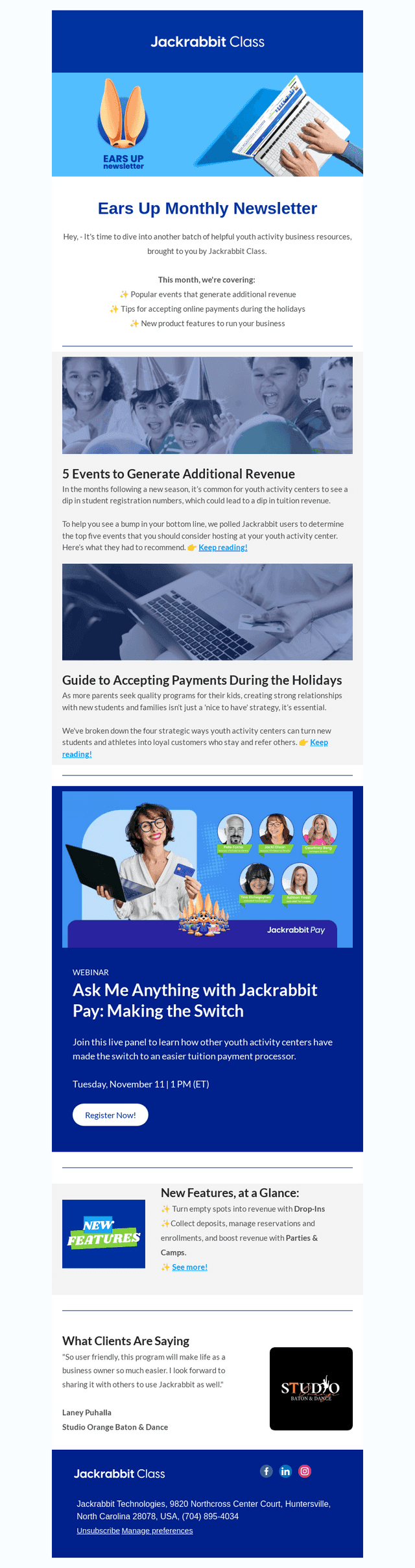 Jackrabbit Technologies email from Mon, Nov 3, 2025