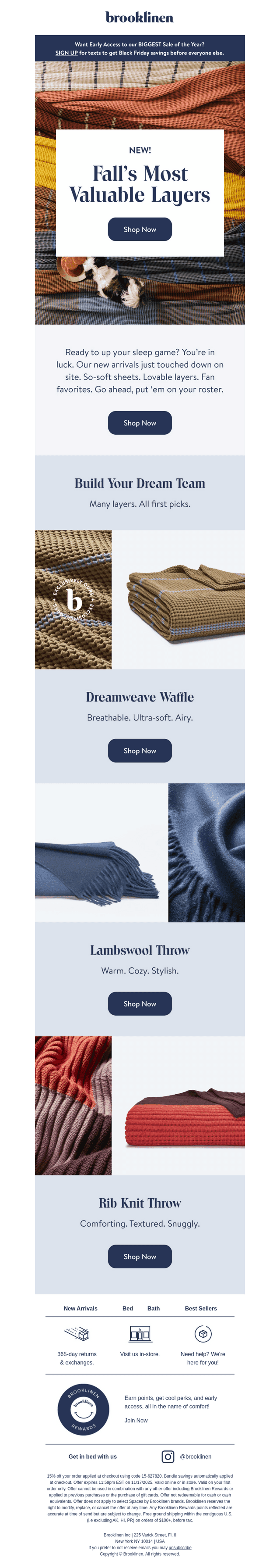 Brooklinen email from Mon, Nov 3, 2025