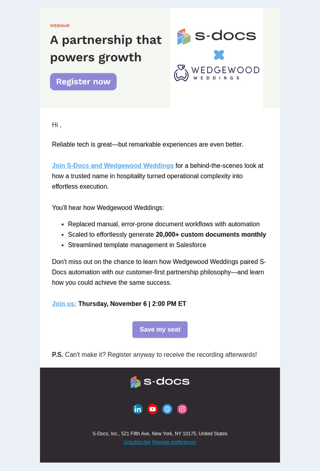 S-Docs Inc. email from Mon, Nov 3, 2025