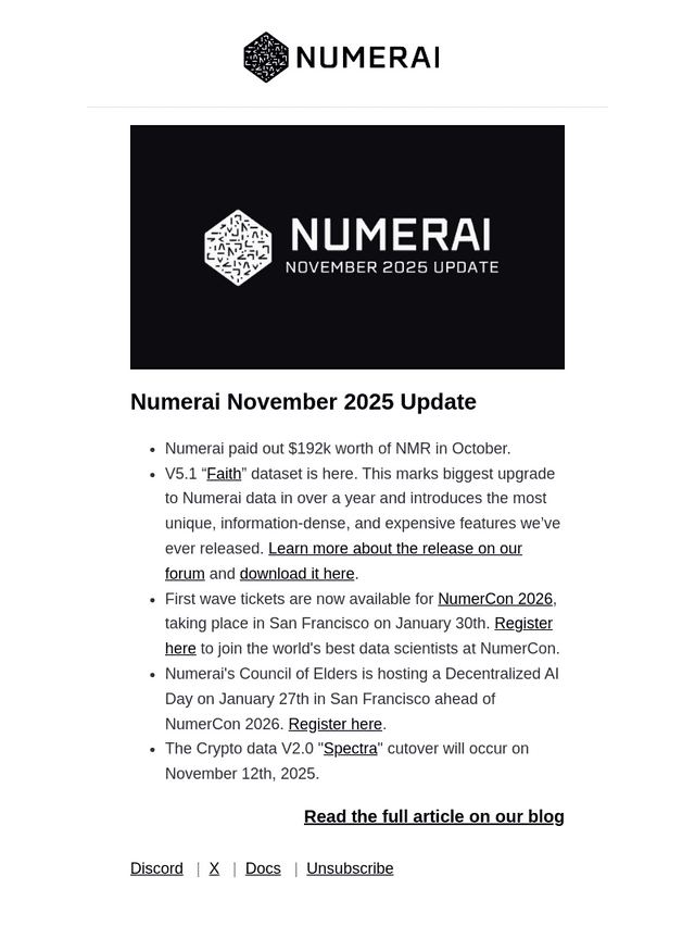 Numerai November 2025 Update
